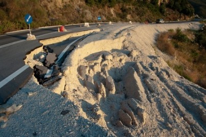 broken road by an earthquake or landslide