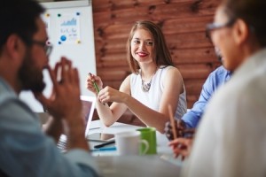 42923672 - happy manager looking at colleague during conversation